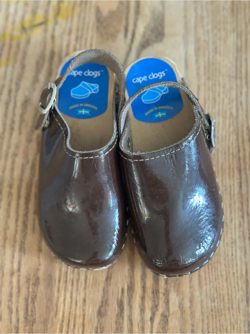 Girls Brown Patent Leather Clog Shoes with Buckle Strap